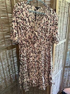 Coco + Carmen Pink and Gray Animal Print Dress